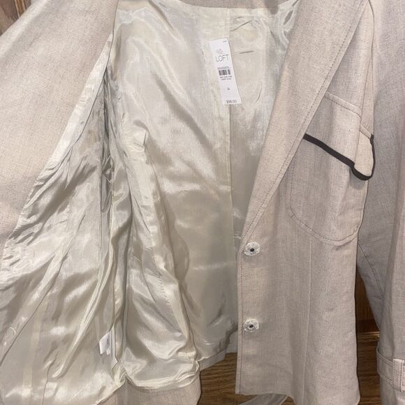 NWT LOFT Ann Taylor Blazer Jacket Women’s 14 Linen Lined Belt Two Snap Buttons - Picture 8 of 11